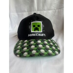 Minecraft SnapBack Youth Baseball Hat Black Green